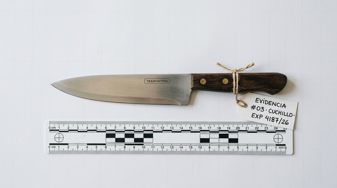 Foto pericial del cuchillo · Evidencia #03 · Expediente 4187/26